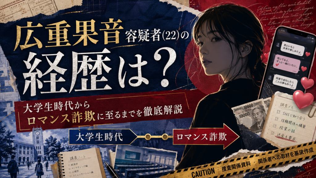 【画像】広重果音容疑者(22)の経歴は？大学生時代からロマンス詐欺に至るまでを徹底解説