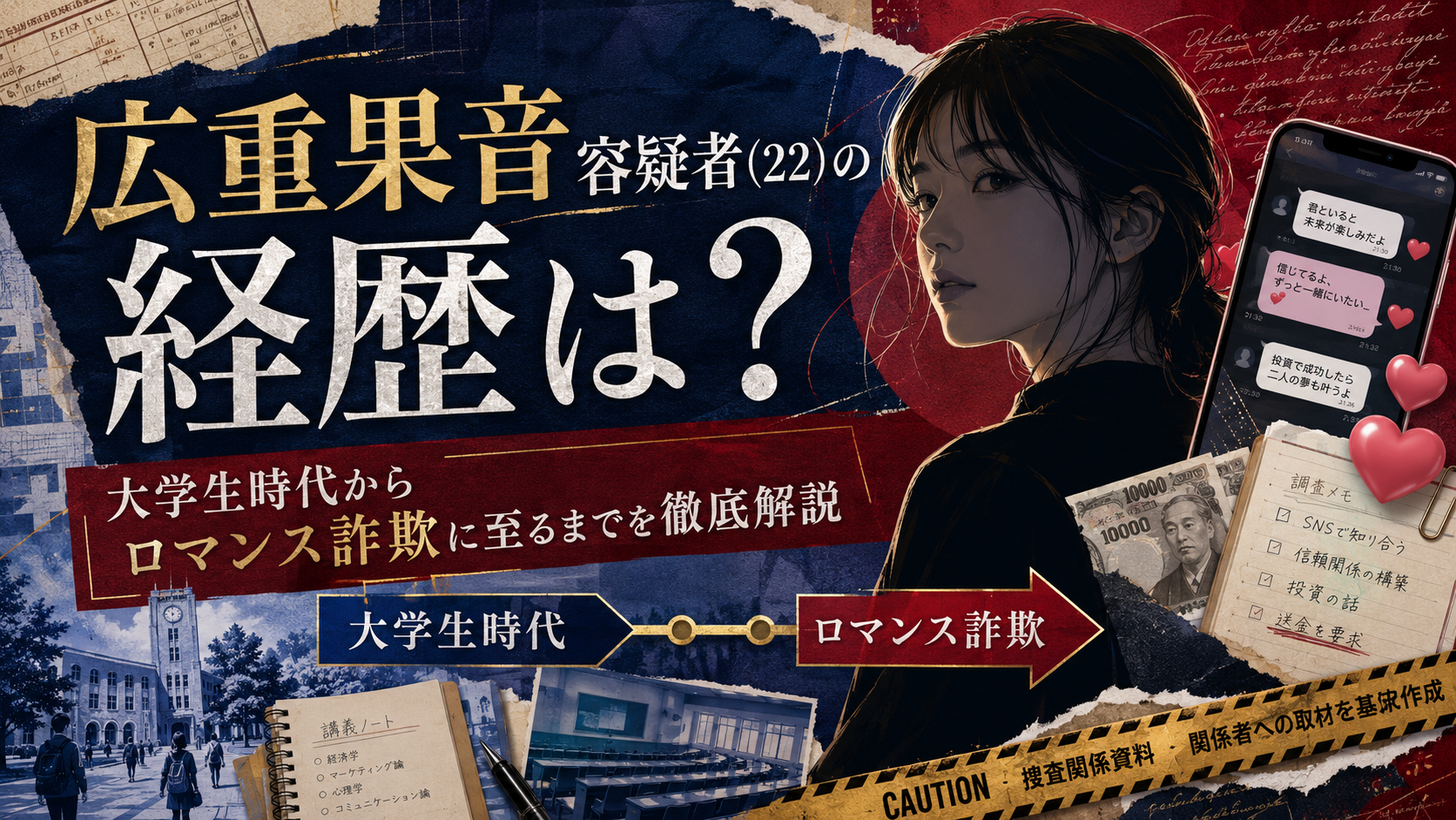 【画像】広重果音容疑者(22)の経歴は？大学生時代からロマンス詐欺に至るまでを徹底解説