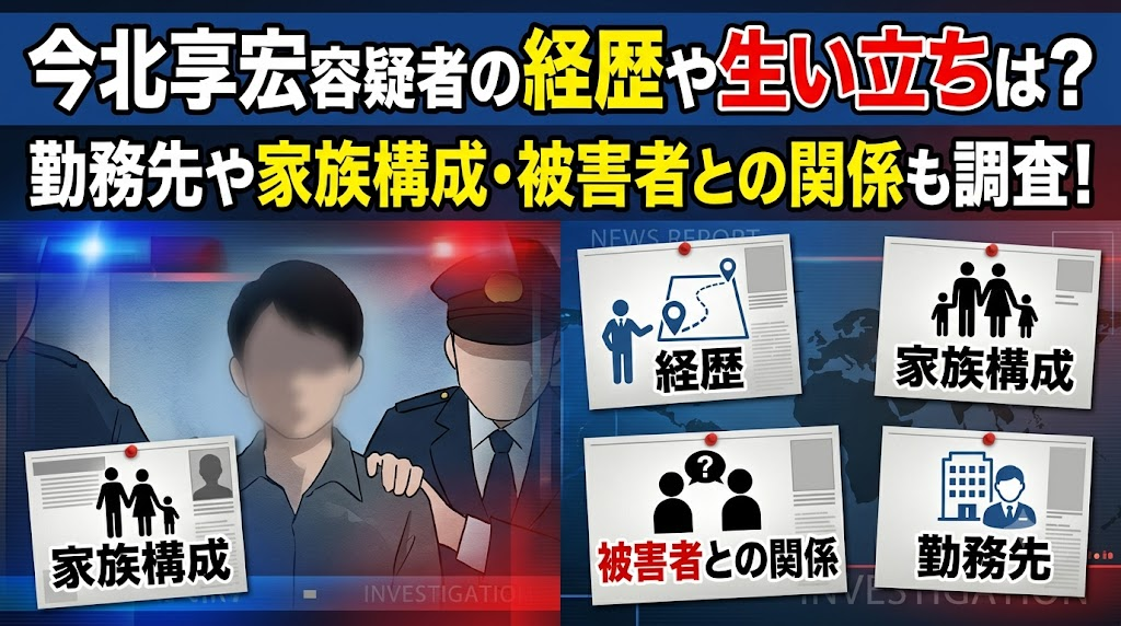 今北享宏容疑者の経歴や生い立ちは?勤務先や家族構成・被害者との関係も調査!